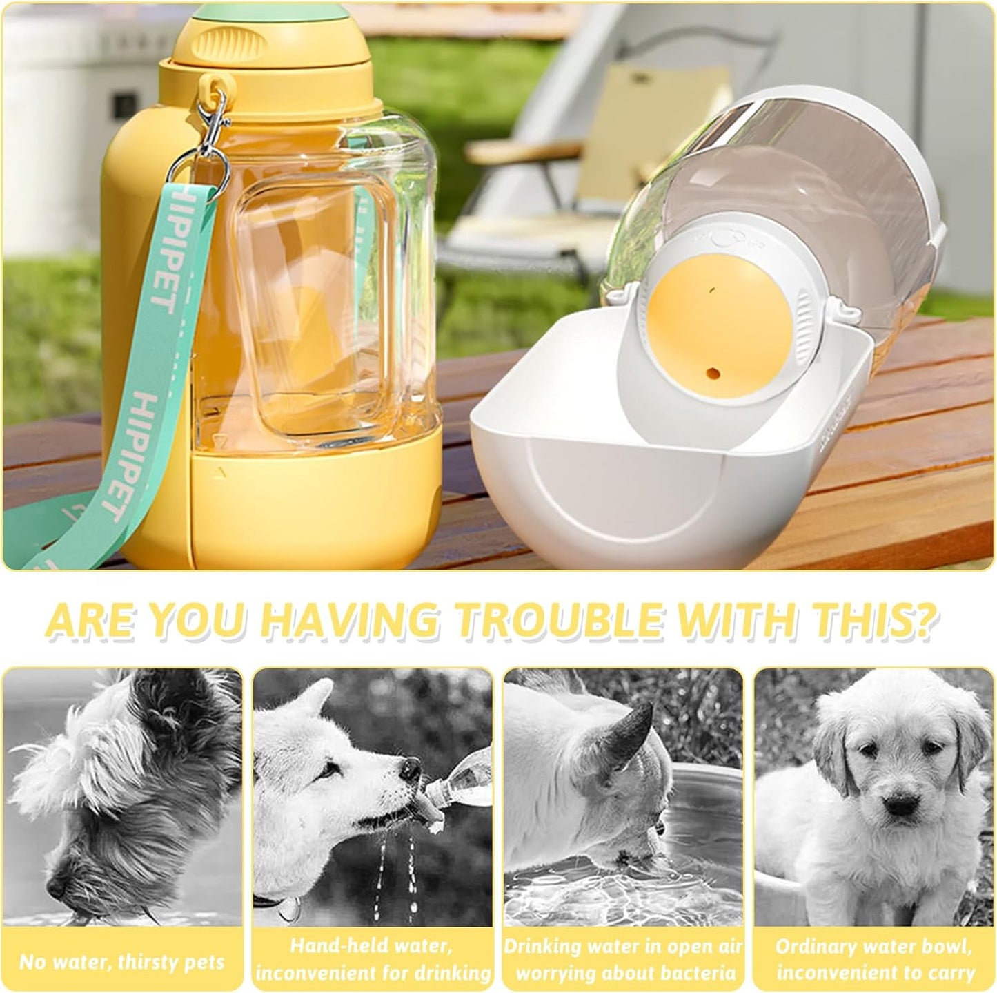 2-in-1 Portable Dog Water Bottle & Food Container – 1000ml Water + 300ml Food, Leakproof & Foldable Pet Travel Bottle